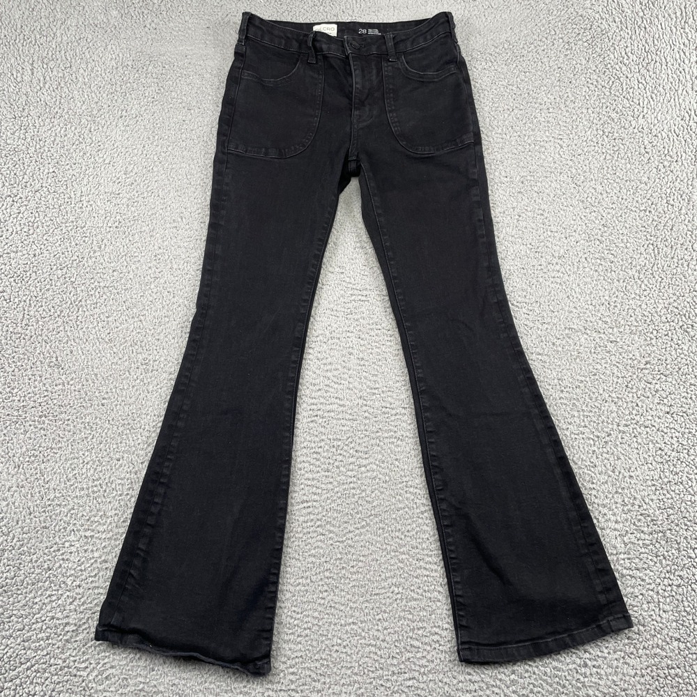 Pilcro Jeans Women 28 Black Denim Flare Leg Patch Pocket High Rise Stretch
